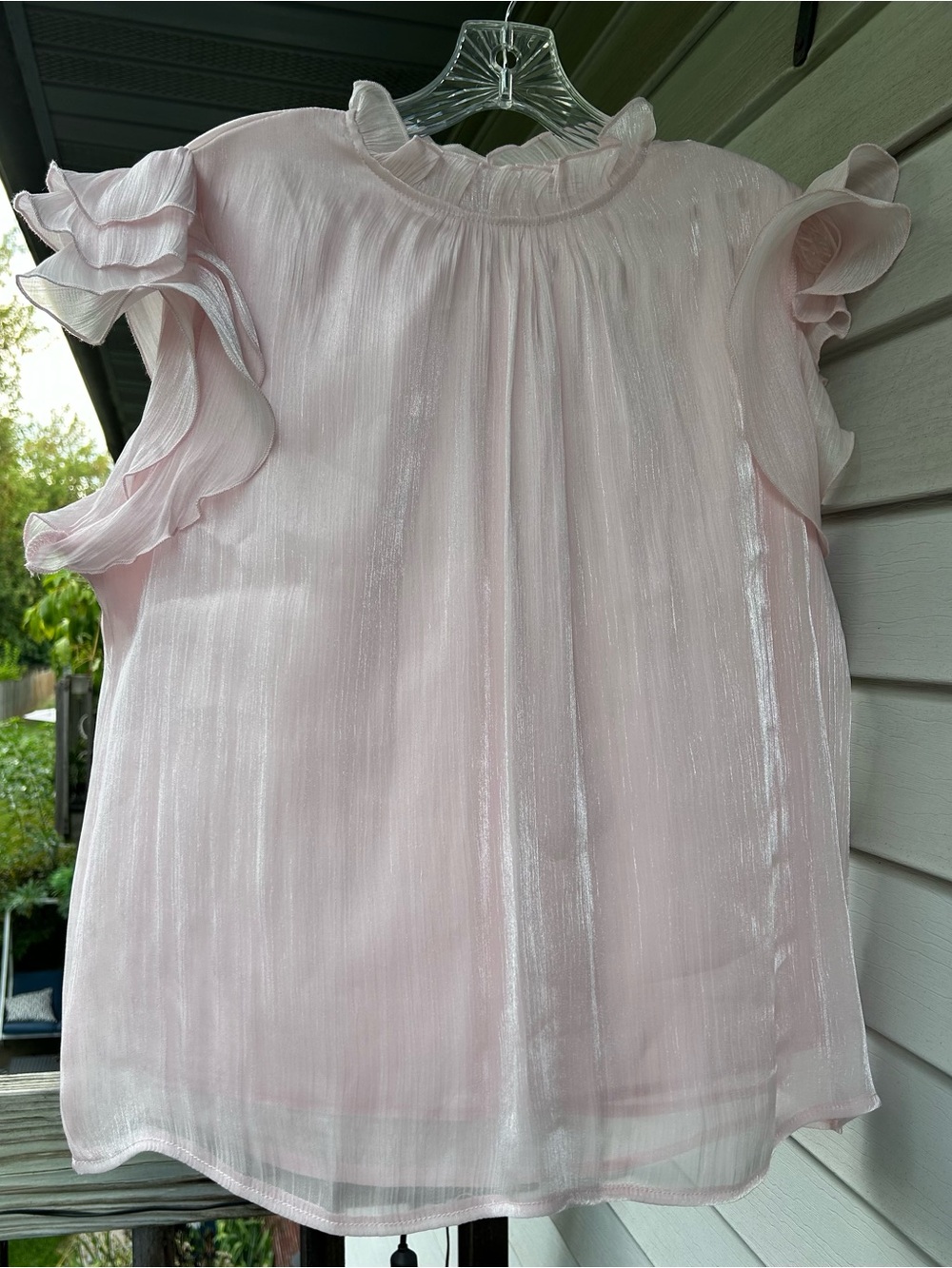Shannon Ford New York Romantic Ruffled Sleeve Soft Pink Ladies Blouse Size PXL.